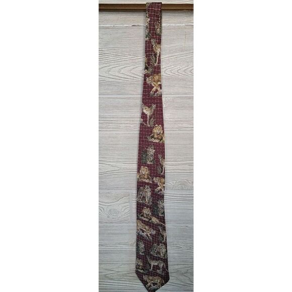 World Wildlife Fund Lion Tie 1995 Maroon Lion #269 Silk Neck Tie WWF Vintage - Picture 3 of 6